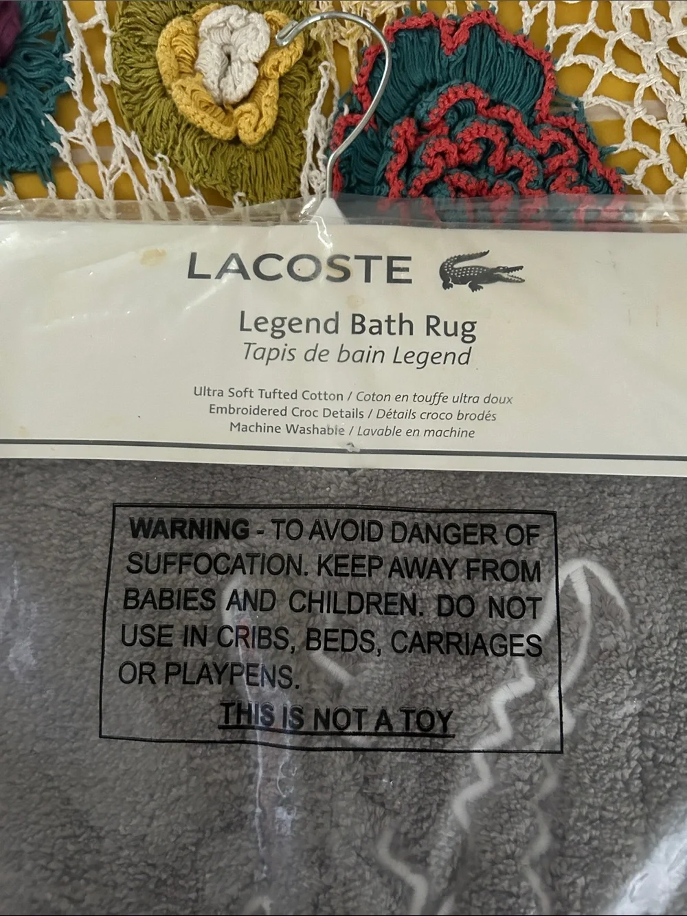 Lacoste Gray& White Croc Logo Bath Mat NWT
